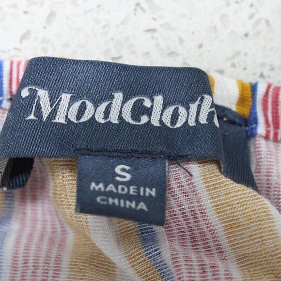 ModCloth Womens Sleeveless Multicolor Striped Shoulder Tie Romper Size Small - Picture 3 of 3